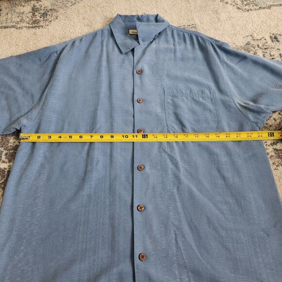Tommy Bahama 100% Silk Mens Medium Light Blue Short Camp Shirt Woven Pattern - Picture 10 of 16
